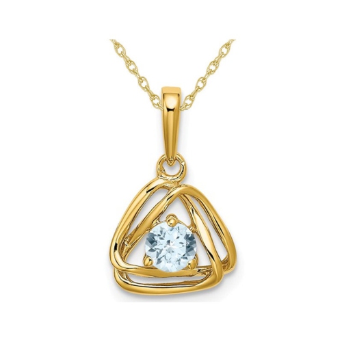 1/4 Carat Natural Aquamarine Dangle Pendant Necklace in 14K Yellow Gold with Chain