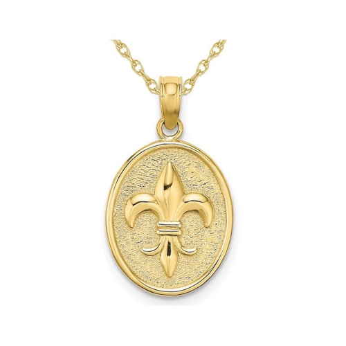 GEM AND HARMONY  Fleur De Lis Disc Pendant Necklace In 10K Gold With Chain In Yellow