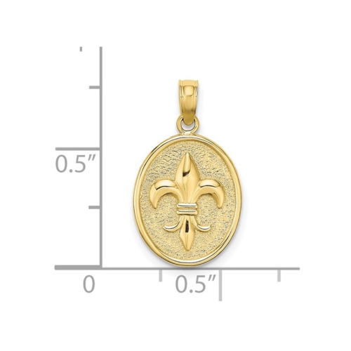 Fleur De Lis Disc Pendant Necklace in 10K Yellow Gold with Chain
