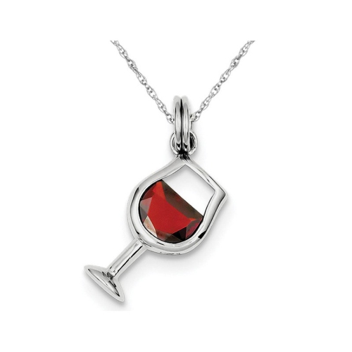 Image 1 de 3.. Collier à pendentif en argent sterling, zircon cubique rouge synthétique et verre à vin