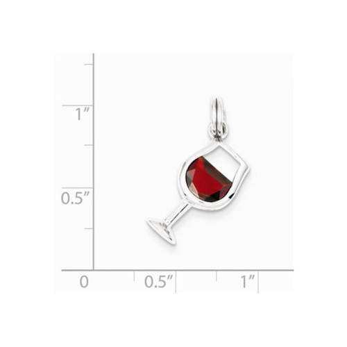 Synthetic Red Cubic Zirconia Wine Glass Charm Pendant Necklace in Sterling Silver