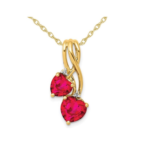 GEM AND HARMONY  2.00 Carat (Ctw) Lab-Created Ruby Heart Pendant Necklace In 14K Gold With Chain In Yellow