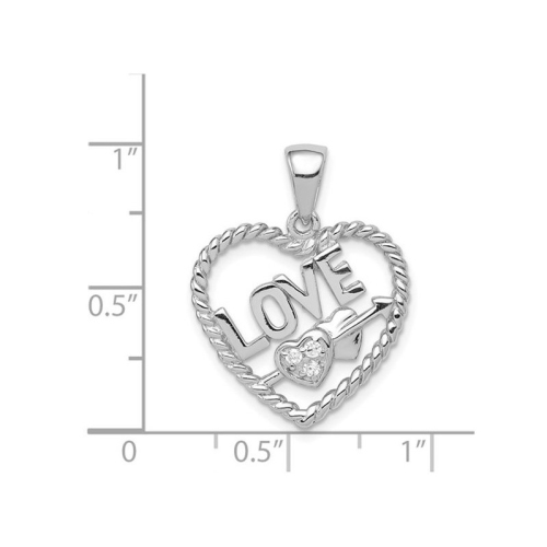 Synthetic Cubic Zirconia Heart Pendant Necklace with LOVE in Sterling Silver