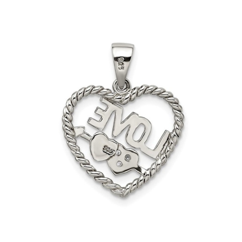 Synthetic Cubic Zirconia Heart Pendant Necklace with LOVE in Sterling Silver