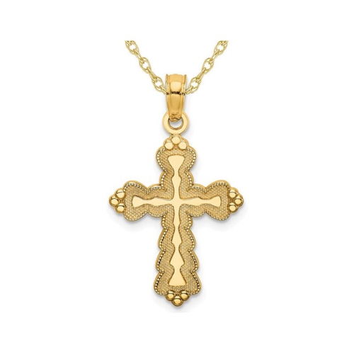 GEM AND HARMONY  14K Gold Scalloped Cross Charm Pendant Necklace With Chain In Yellow