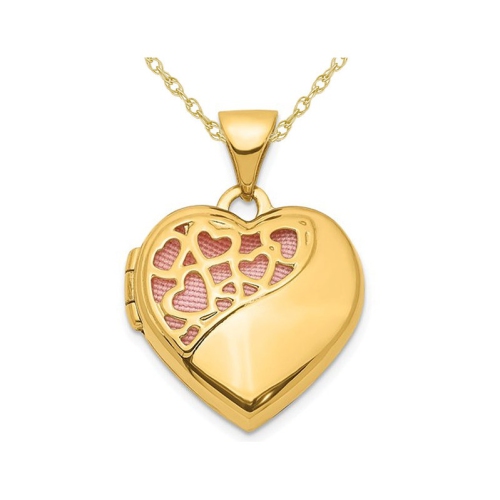GEM AND HARMONY  14K Gold Heart Locket Pendant Necklace With Chain In Yellow