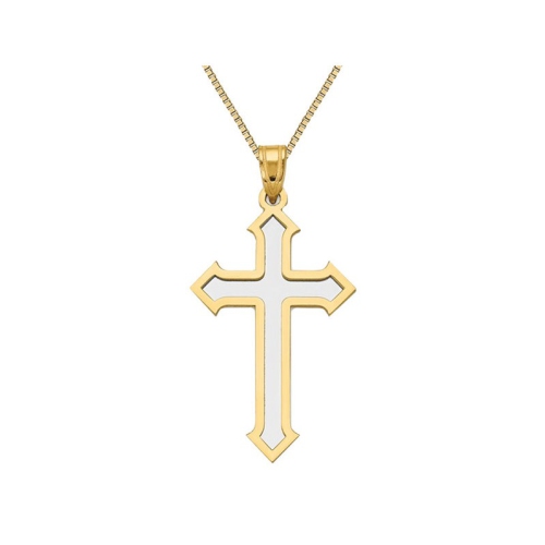 GEM AND HARMONY  14K White And Gold Cross Pendant Necklace With Gold Chain In Yellow