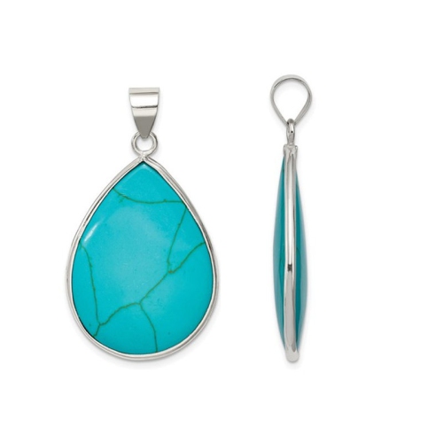 Turquoise Teardrop Pendant Necklace in Sterling Silver with Chain