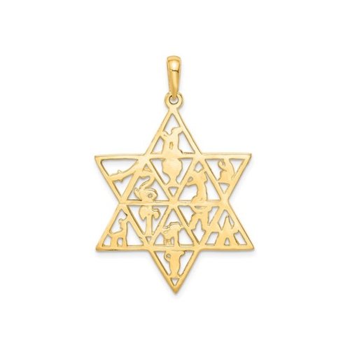 14K Yellow Gold Star of David 12 Tribe Pendant Necklace with Chain