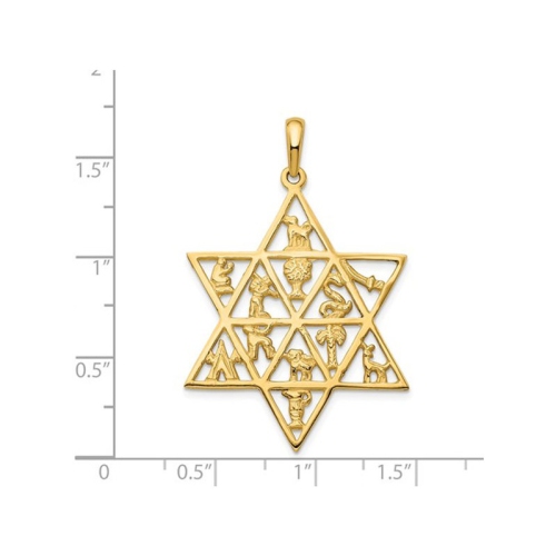 14K Yellow Gold Star of David 12 Tribe Pendant Necklace with Chain