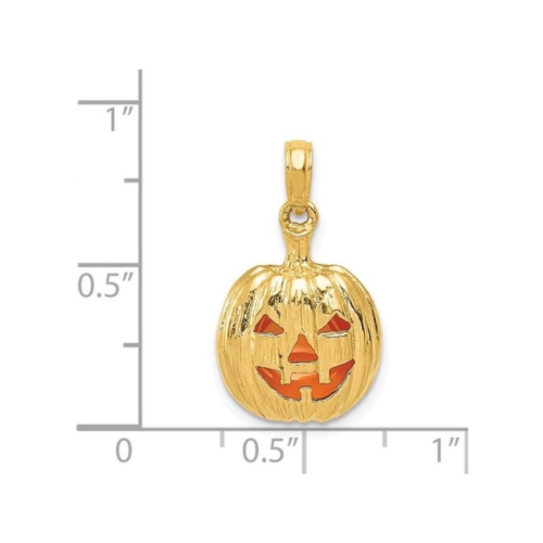 14K Yellow Gold Halloween Pumpkin Charm Pendant Necklace with Chain