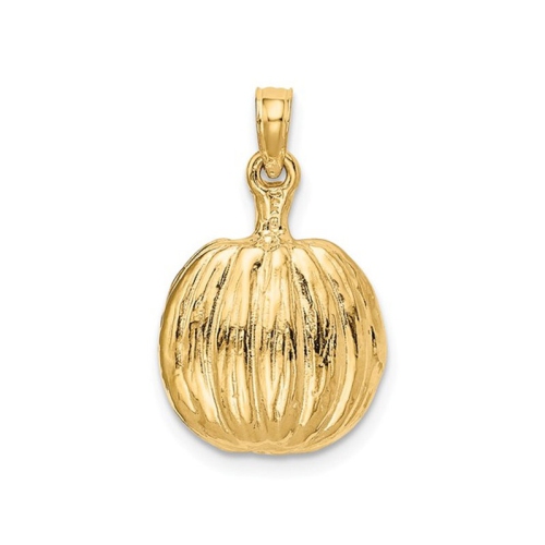 14K Yellow Gold Halloween Pumpkin Charm Pendant Necklace with Chain