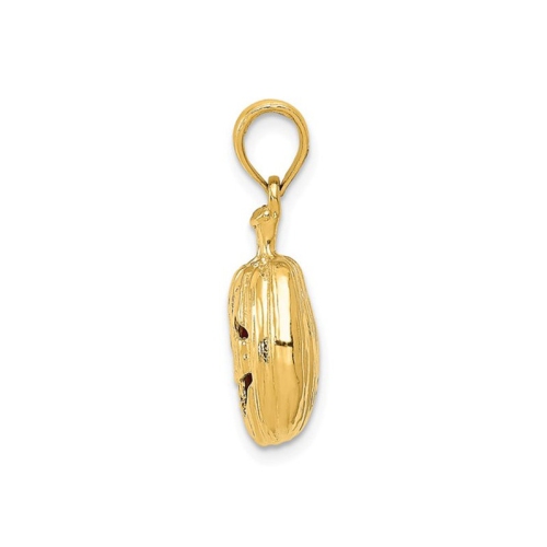 14K Yellow Gold Halloween Pumpkin Charm Pendant Necklace with Chain