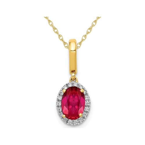 GEM AND HARMONY  0.99 Carat (Ctw) Ruby Solitaire Pendant Necklace In 14K Gold With Diamonds And Chain In Yellow