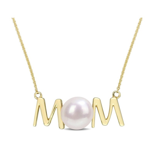 7-7.5MM Freshwater Cultured Pearl MOM Pendant Necklace in 10K Yellow Gold with Chain