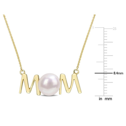 7-7.5MM Freshwater Cultured Pearl MOM Pendant Necklace in 10K Yellow Gold with Chain