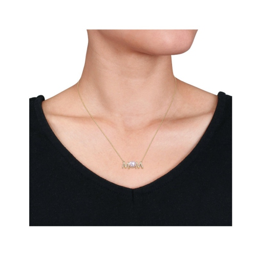 7-7.5MM Freshwater Cultured Pearl MOM Pendant Necklace in 10K Yellow Gold with Chain