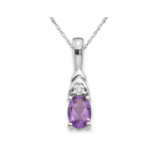 GEM AND HARMONY  2/5 Carat (Ctw) Natural Amethyst Solitaire Pendant Necklace In 14K Gold With Chain In White