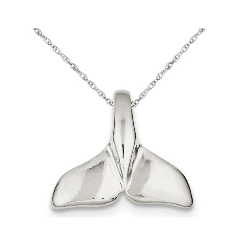 GEM AND HARMONY  Whale Tail Charm Pendant Necklace In Sterling With Chain In Silver