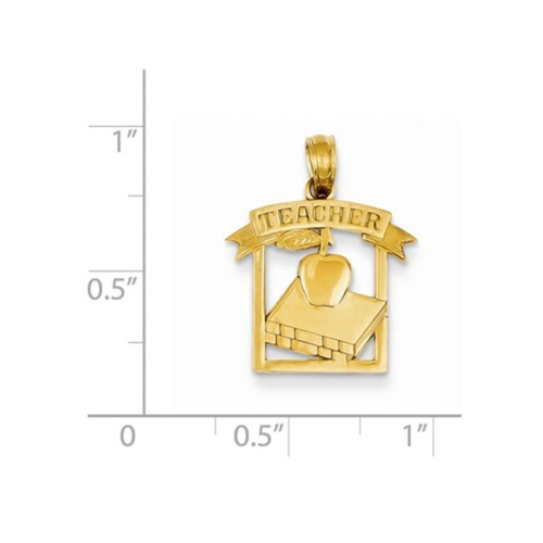 14K Yellow Gold Teacher Apple and Book Charm Pendant Necklace with Chain