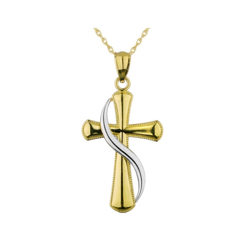 GEM AND HARMONY  Cross Pendant Necklace In 14K And White Gold With Chain In Yellow