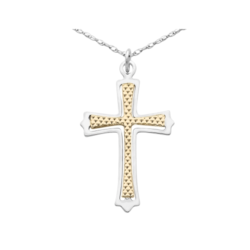 GEM AND HARMONY  Sterling Silver With Plating Cross Pendant Necklace With Chain In Gold