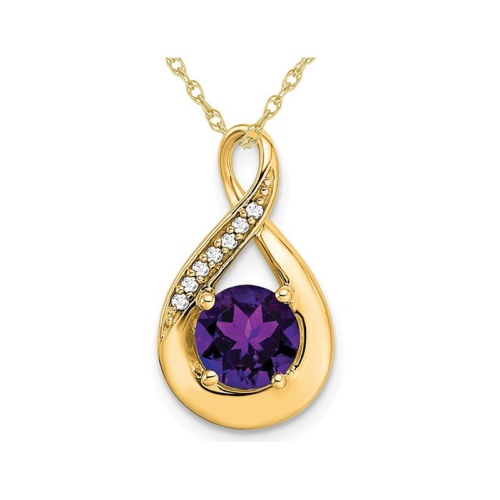 GEM AND HARMONY  4/5 Carat (Ctw) Natural Amethyst Infinity Pendant Necklace In 14K Gold With Chain In Yellow
