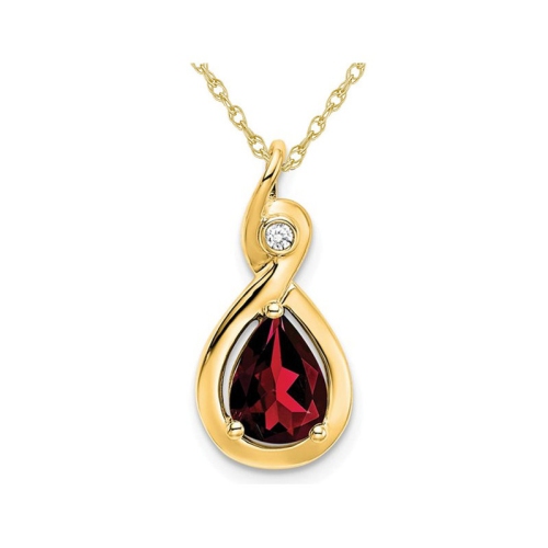 GEM AND HARMONY  1.40 Carat (Ctw) Natural Garnet Drop Pendant Necklace In 14K Gold With Chain In Yellow