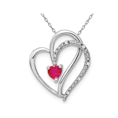 GEM AND HARMONY  1/4 Carat (Ctw) Natural Ruby Heart Pendant Necklace In 14K Gold With Chain In White