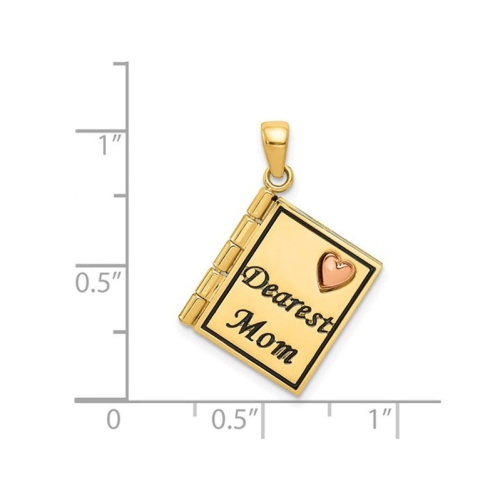 14K Yellow Gold Mom Book Charm Pendant Necklace in 14K with Chain