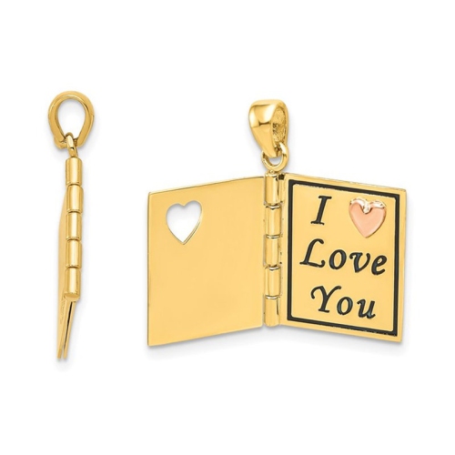 14K Yellow Gold Mom Book Charm Pendant Necklace in 14K with Chain