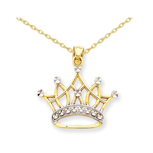 GEM AND HARMONY  14K And White Gold Crown Pendant Necklace With Chain In Yellow