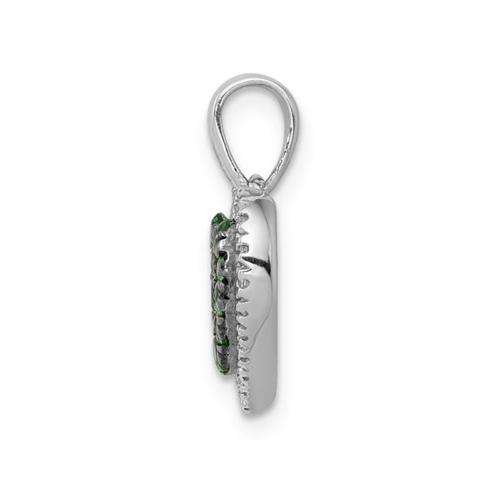 3/10 Carat Natural Green Emerald Heart Pendant Necklace in 14K White Gold with Diamonds and Chain