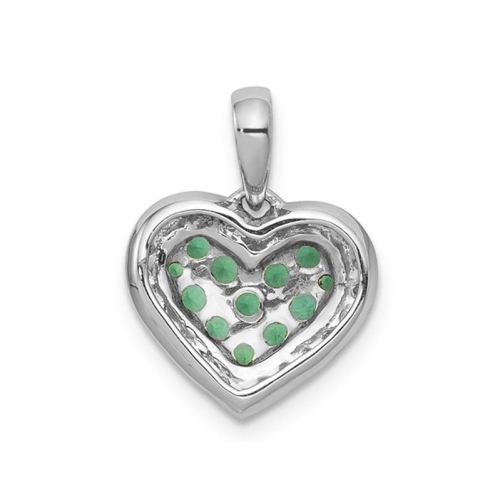 3/10 Carat Natural Green Emerald Heart Pendant Necklace in 14K White Gold with Diamonds and Chain