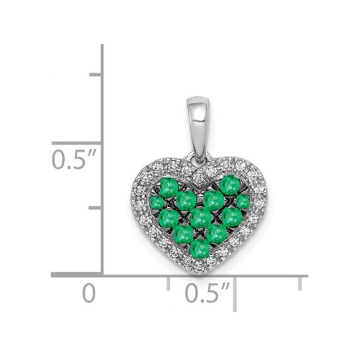 3/10 Carat Natural Green Emerald Heart Pendant Necklace in 14K White Gold with Diamonds and Chain
