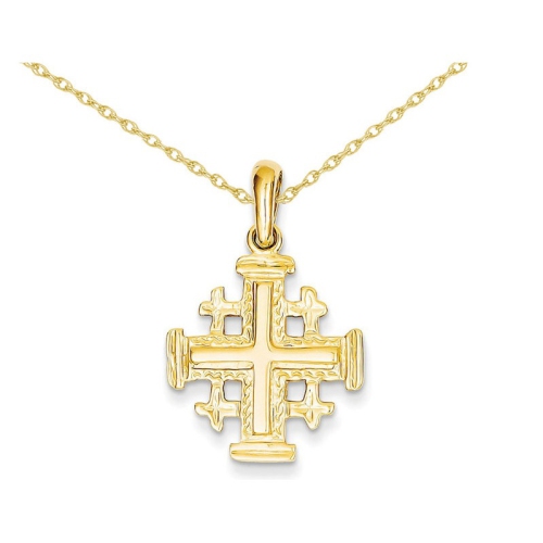 GEM AND HARMONY  14K Gold Jerusalem Cross Pendant Necklace With Chain In Yellow