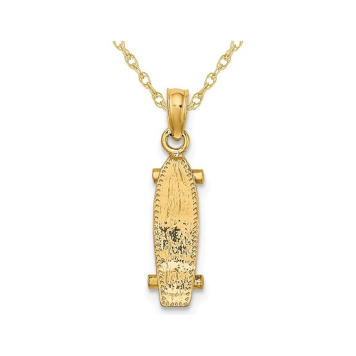 GEM AND HARMONY  14K Gold 3-D Skate Board Charm Pendant Necklace With Chain In Yellow