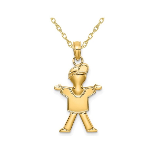 GEM AND HARMONY  14K Gold Polished Young Boy Charm Pendant Necklace With Chain In Yellow