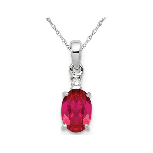 7/10 Carat Ruby Oval Drop Pendant Necklace in Sterling Silver with Chain