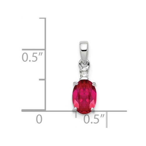 7/10 Carat Ruby Oval Drop Pendant Necklace in Sterling Silver with Chain