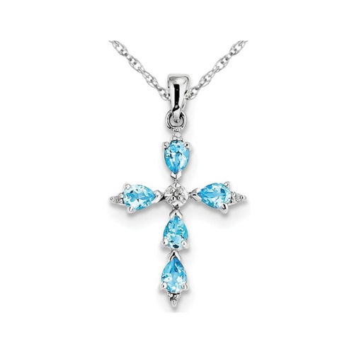 GEM AND HARMONY  Swiss Topaz Cross Pendant Necklace 4/5 Carat (Ctw) In Sterling Silver With Chain In Blue