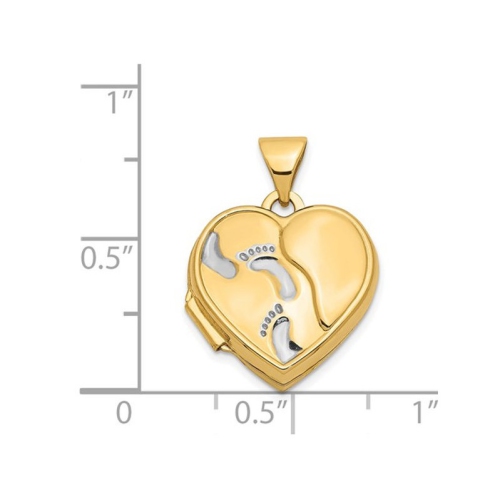 Footprints Heart Locket Pendant Necklace in 14K Yellow Gold with Chain