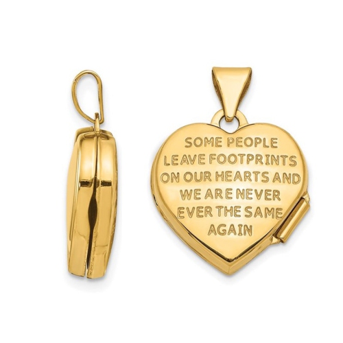 Footprints Heart Locket Pendant Necklace in 14K Yellow Gold with Chain