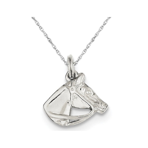 GEM AND HARMONY  Horse Head With Bridle Charm Pendant Necklace In Sterling In Silver