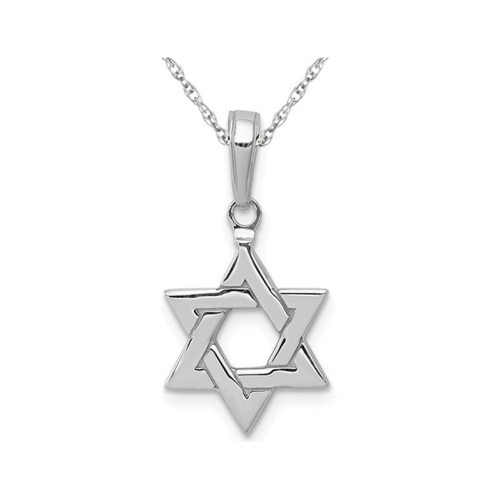 GEM AND HARMONY  Star Of David Pendant Necklace In 14K Gold With Chain In White