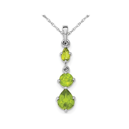 GEM AND HARMONY  2.60 Carat (Ctw) Natural Peridot Drop Dangle Pendant Necklace In Sterling With Chain In Silver