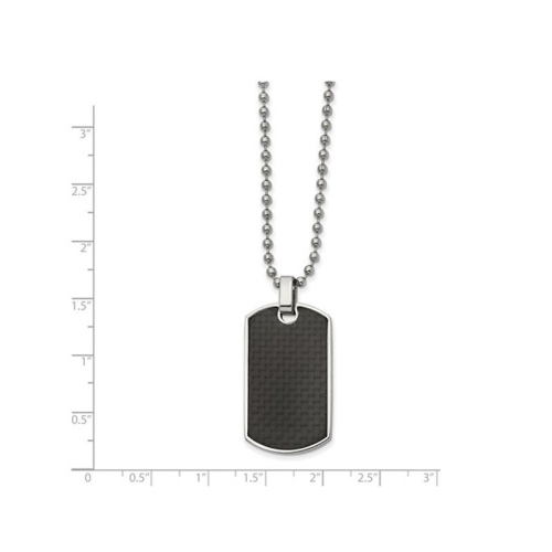Collier homme, pendentif homme, fibre de carbone noire et plaque d'identité réversible, acier inoxydable, chaîne