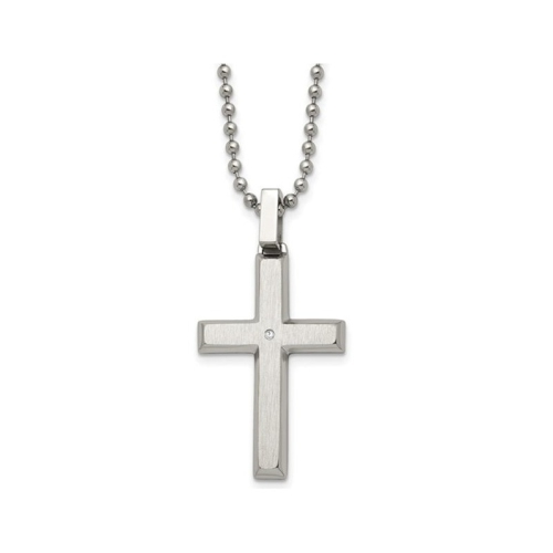 GEM AND HARMONY  Mens Cross Pendant Necklace In Stainless Steel With Diamond Accent And Chain In Multicolor