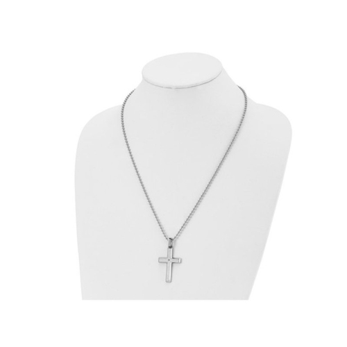 Mens Cross Pendant Necklace in Stainless Steel with Diamond Accent and Chain