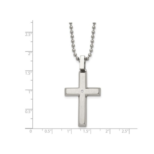 Mens Cross Pendant Necklace in Stainless Steel with Diamond Accent and Chain